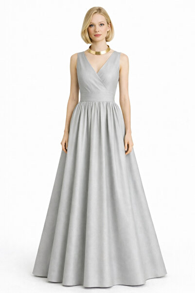 UNTIMELY Kruvaze Kapamalı & Piliseli Kuşaklı Maxi Boy Şık Tafta Elbise