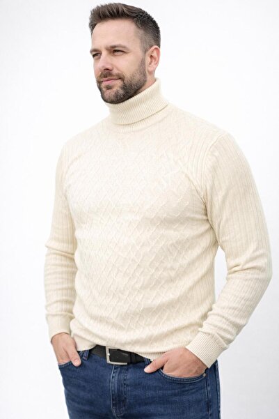 Gönülden Tasarım FULL TROAT SLIM FIT LYCRA MEN'S SWEATER WITH BAKLAVA PATTERN