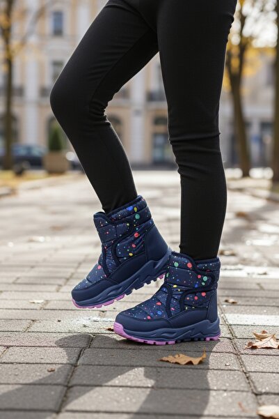 pediashoes KIZ ÇOCUK İÇİ KÜRKLÜ SU İTİCİ KAYMAZ TABANLI HAFİF VE ESNEK KAR BOTU