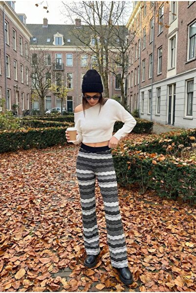 lamea Kadın -Rahat Kalıp- Zigzag Desenli-İspanyol paça -Renk Geçişli- Triko P...