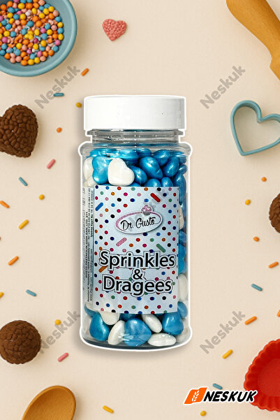 Neskuk Pasta Süsleme Şekeri Beyaz ve Mavi Kalp Draje Sprinkles