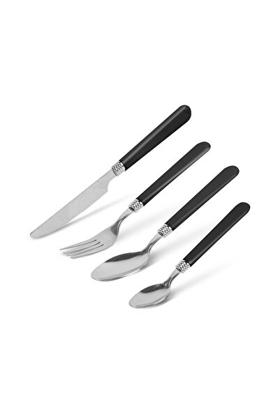 Bewello Cutlery set with stand black 16 pieces 32.7 x 19.5 x 4.7 cm