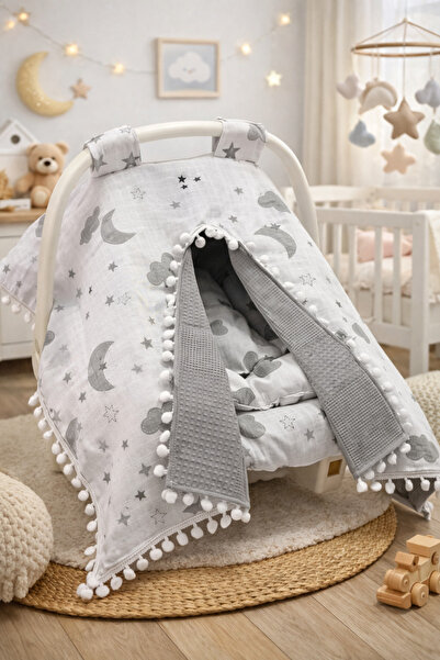 Babycitytr %100 Pamuk Çok Amaçlı Çift Katlı Müslin Puset Örtüsü & Minderi & K...