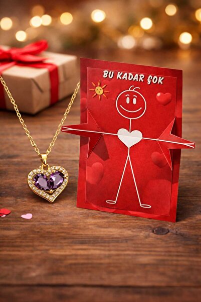 Kalpli Çelik Kolye ve Seni Seviyorum Yazılı Kollarını Açan Kart