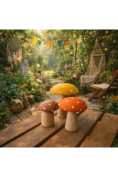 His Art Workshop 3 Lü Uğurlu Ahşap Mantar Renkli777