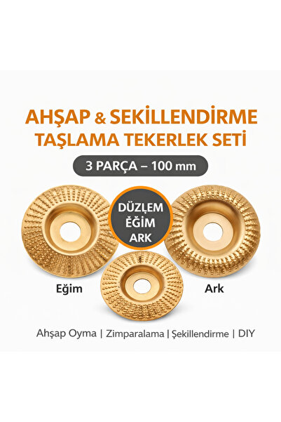 SENBANG Ahşap ve Metal Taşlama Tekerlek Seti 3 Parça – 100 mm – Düzlem Eğim Ark Oyma Diski