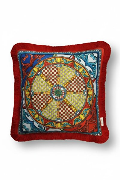 Alseko Concept Декоративна калъфка за възглавница с червени пискюли, Милано, ...