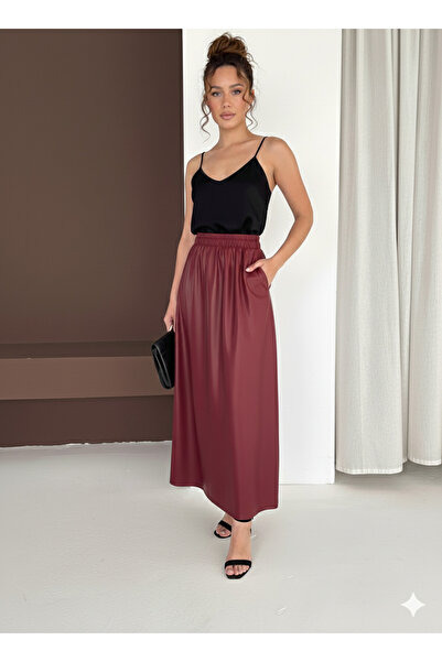 YUSUF CAN KARATAŞ KARATAŞ GİYİM Fusta drapată de culoare burgundă pentru feme...