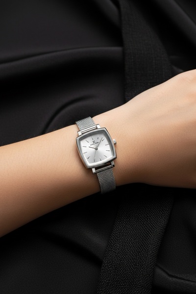 Daniel Klein Gümüş Hasır Kordonlu Kare Model Minimal Vintage Kadın Kol Saati