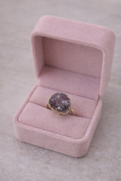 Tasarım Ametist Doğaltaş Ayarlanabilir Yüzük | Kararmaz Çelik | El Yapımı Özel