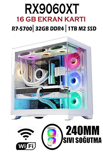 Dmc N329 Windows 11 / RYZEN 7 5700 /32GB RAM /1TB M.2/16GB RX9060XT Oyuncu Ma...