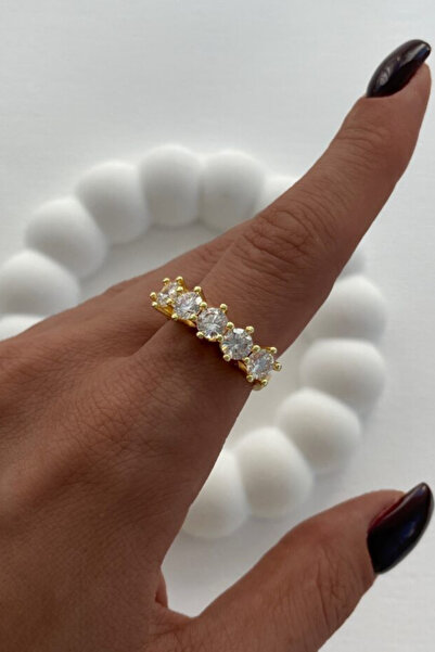 Leo'Stone Özel Seri Büyük Taşlı Klasik 5 Taş Tasarım Ayarlanabilir Kadın Çeli...