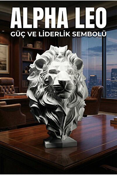 uAmor Alpha Leo - Büyük Boy Modern Geometrik Aslan Başı Biblo (20cm) | Beyaz ...