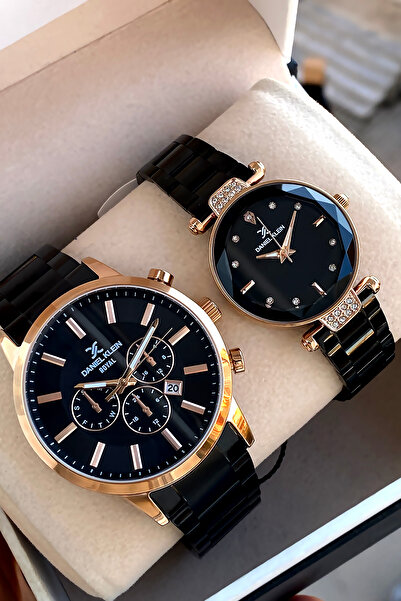 Daniel Klein Orijinal 2 Yıl Garantili Çift Sevgili Saati Paslanmaz Çelik Siyah Kordon Bileklik Hediyeli