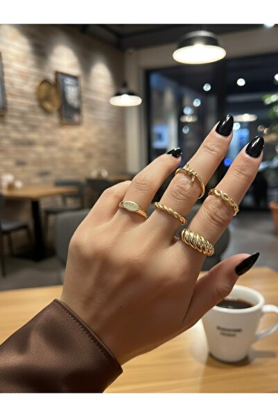 RM Bijuteri Gold Pinterest Model 5 Adet Eklem Yüzüğü Seti