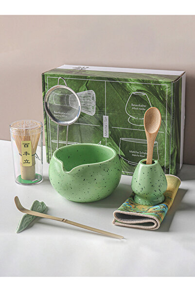 Generic مجموعة ليون هوم المكونة من 8 قطع من الأوعية المستديرة ذات الرؤوس الرملية، ومجموعة خفاقة الماتشا، وأدوات الماتشا المصنوعة يدويًا من الخيزران، وCE