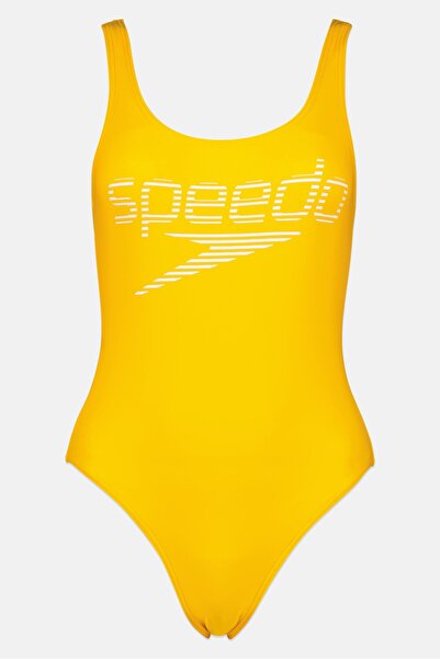 SPEEDO Women Brand Logo Sleeveless Non Padded One Piece Swimsuit, Yellow