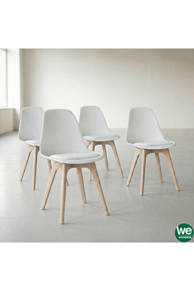 Woodesk Monza Ağaç Ayaklı, Minderli, 4 Adet Beyaz Sandalye Snd3016-4byz