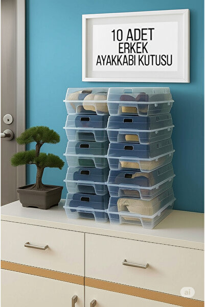 wilseder 10'lu ERKEK Şeffaf Ayakkabı Kutusu. Erkek Ayakkabı Kutusu, Ayakkabı Organizeri, Düzenleyici