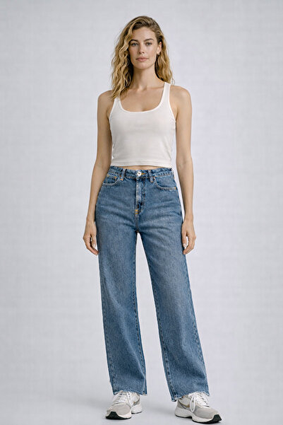 VENA Women's Wanda Extra High Waist Dark Blue Wide Leg Jean Trousers 100% Cotton - Dark Blue