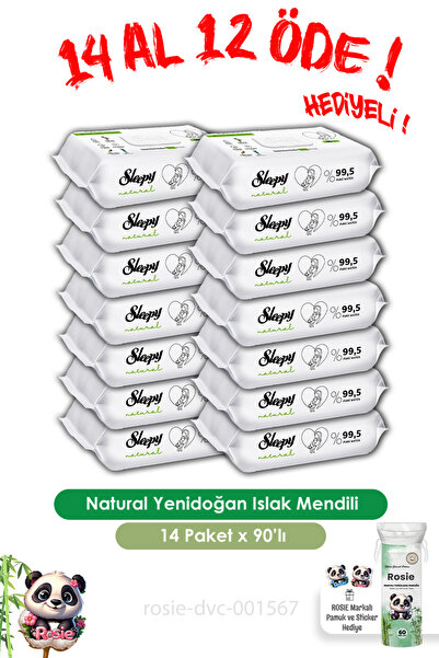Sleepy 14 Adet 90'lı Natural Yenidoğan Islak Havlu ve Rosie makyaj pam.