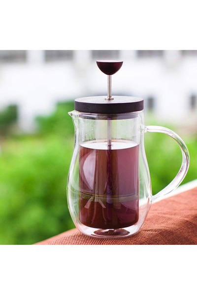 LUXURY وعاء صانعة القهوة فرنش بريس 350ML زجاج دبل غطاء بامبو ابريق الضغط الفرنسي