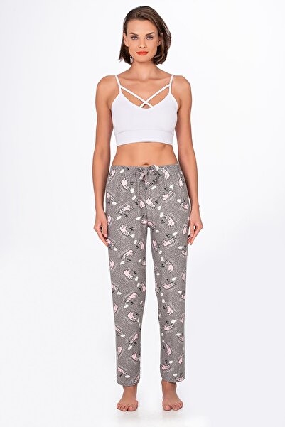 Kompedan Kadın Süet Kedi Desenli Pijama Tek Alt