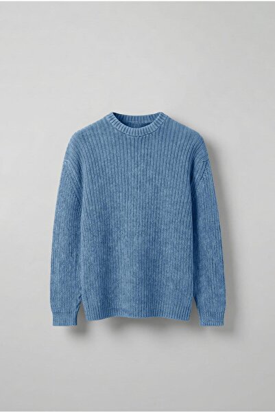 ablukaonline Мъжки пуловер с ефект на измито, в синьо