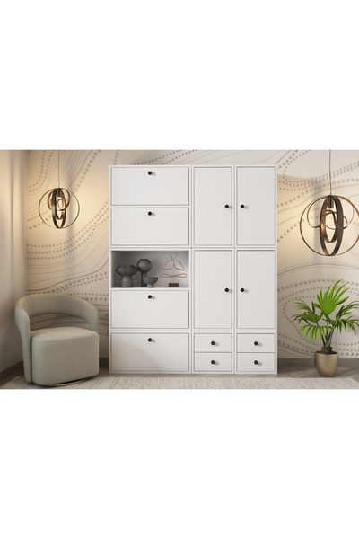 Nettrends Düser Kapakli Çekmeceli Çok Amaçli Dolap Beyaz 130 Cm Ça-d-1091-ç