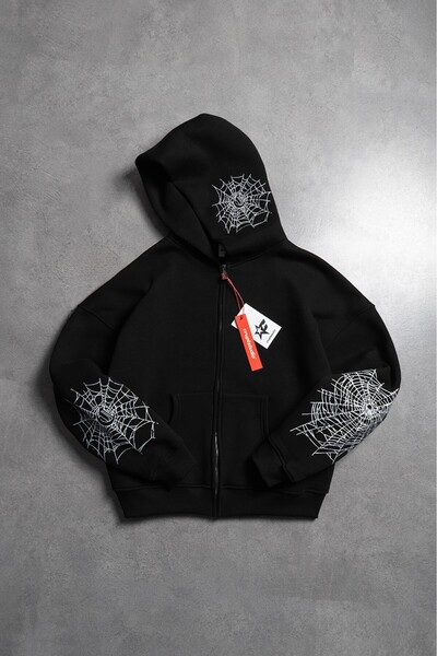 Crupt Studio Black Widow Web Boxy Crop Men's Jacket Zip Hoodie