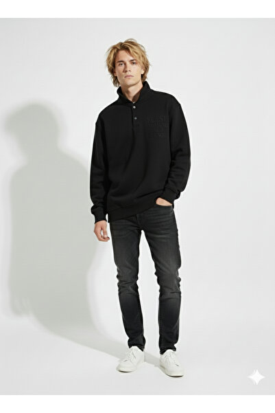 ribana Unisex regular three-thread soft textured buttoned sweatshirt