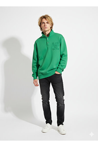 ribana Unisex regular three-thread soft textured buttoned sweatshirt