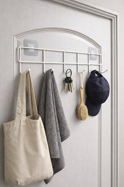 Grassi Yapışkanlı Metal Duvar Elbise Askılığı Kapı Arkası Askılık Portmanto Organizer Askı Beyaz