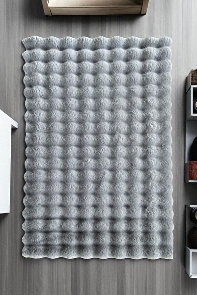 Prizma Bubble Kaymaz Yıkanabilir Halı | Gri