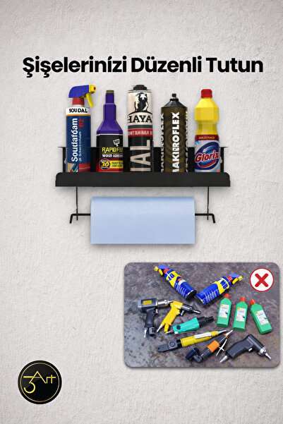 3Art Metal Dekorasyon Tic.Ltd.Şti Workshop Wall Shelf – Organizer Shelf with Paper Towel Holder, Garage and Hobby Area Organizer