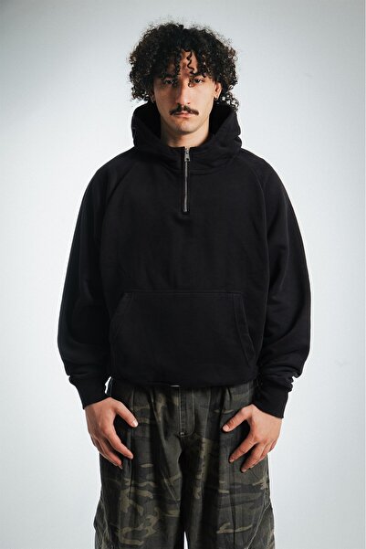 No Future Street Style Yüksek Yaka Fermuarlı Oversize Erkek Hoodie NF0337SY
