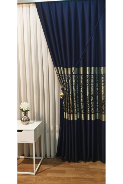 TÜLHOME Melo - Pano Fon Perde - Lacivert Bronz - Sık Pile - Ütü İstemez - Aks...