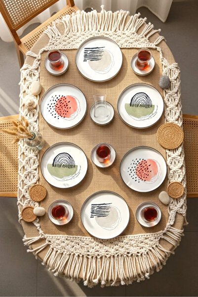 Kitchen Life Set de ceai pentru mic dejun postmodern, 18 piese, stivuibil - Set de ceai pentru mic dejun cu ceaiuri