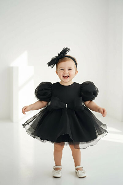 Hobidik Baby Siyah Tüllü Kız Bebek Elbisesi | Şık ve Zarif Özel Gün Elbisesi