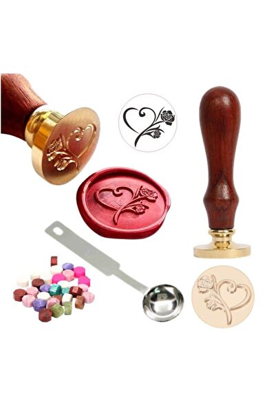 Profisher Mektup Damga Mühürü Gül ve Kalp + 30 Mühür Mumu + Eritme Kaşığı