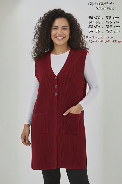 Elvin Women's Knitwear Large Size Corded Fabric Stretch Fabric Long Burgundy ...