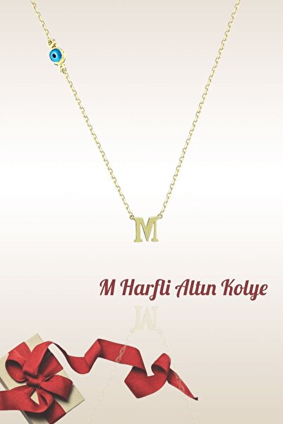 Hepimitu M Harfli Nazar Boncuklu Altın Kolye