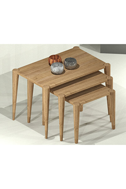 Ekübya Home % 100 Doğal Ahşap Zigon Sehpa Takımı - Yan Sehpa - Dekoratif