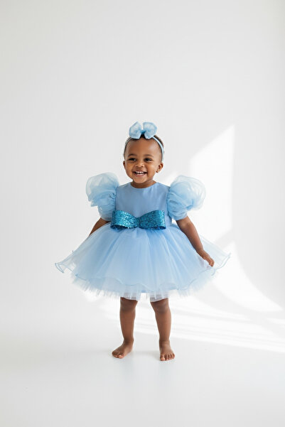 Hobidik Φουσκωτό φόρεμα για κορίτσια με μπλε παγιέτες