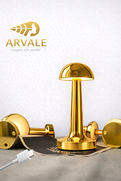ARVALE Dokunmatik Kontrol Mantar Masa Lambası USB Type-C Şarjlı – Led Işık, 3...
