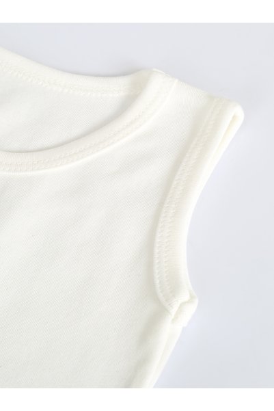 vitmo Snap Fastener Baby Bodysuit with Straps, Ecru Color, 100% Organic Cotton