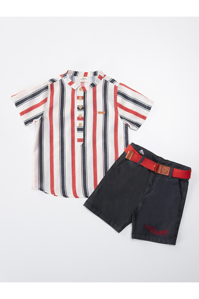 Midimod Set de 3 piese pentru bebelusi, camasa, pantaloni scurti, curea