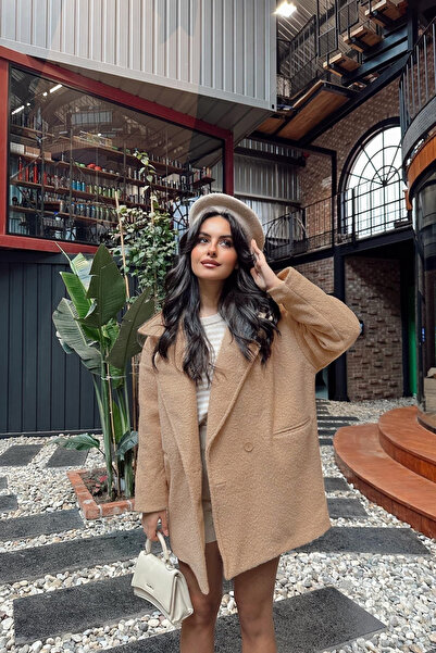 Kir Oversize Single Button Plush Patterned Short Coat