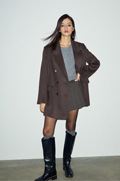 Stradivarius Düz kesim kruvaze palto