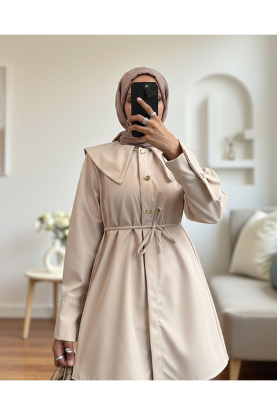 HİJABAYA Geniş Yakalı Beli Bağlamalı Bonding Kap